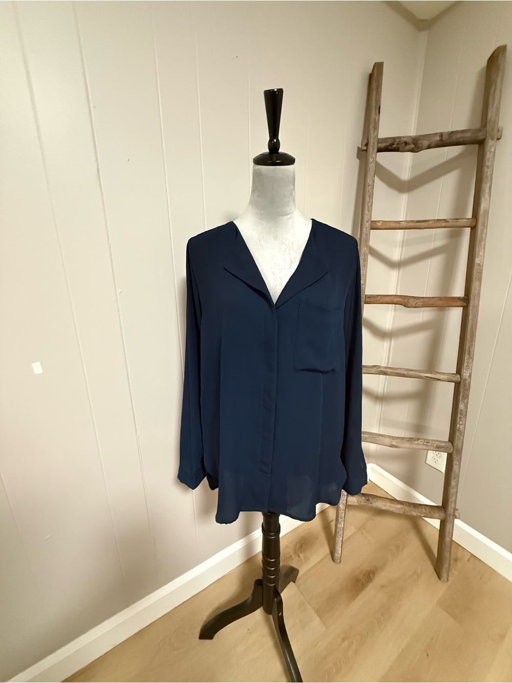 Danish Designer: Classic Navy V-Neck Long Sleeve Blouse